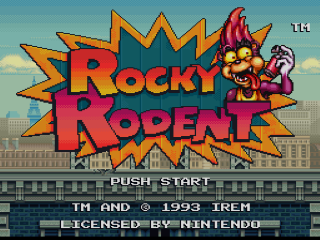 Rocky Rodent title screen for Super Nintendo